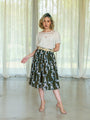 Vintage Abstract Print Green Midi Skirt