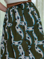 Vintage Abstract Print Green Midi Skirt