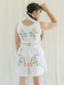 Crop Top and Shorts Set with Intricate Floral details in white Vintage Cotton Fabric