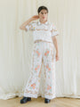 Vintage Floral Embroidered Crop Top and Pants Set with Blanket Stitch Border