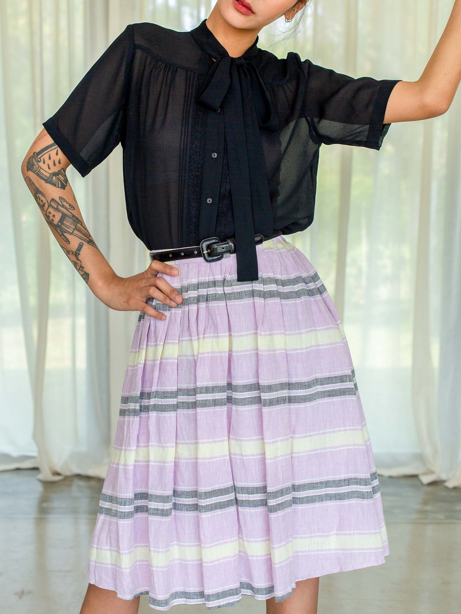Vintage 80s Purple Striped Linen vintage skirt
