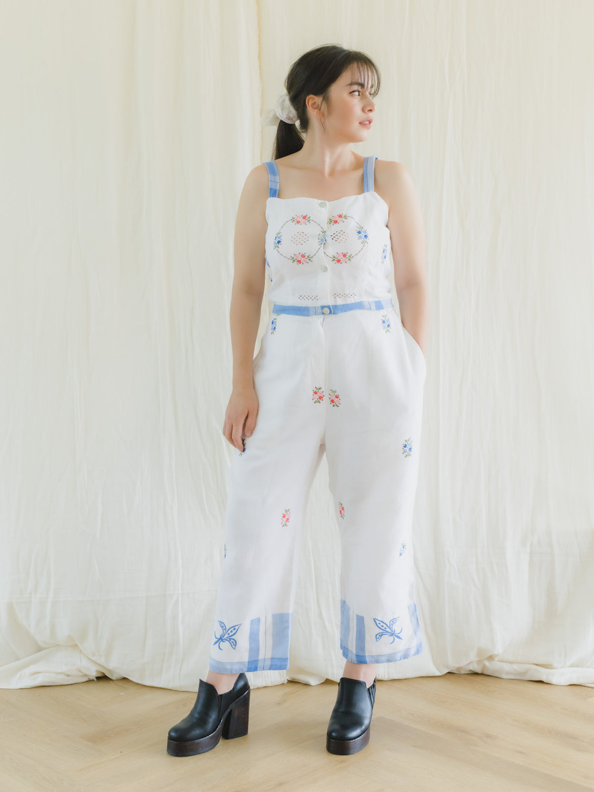 Embroidered Floral Set | White
