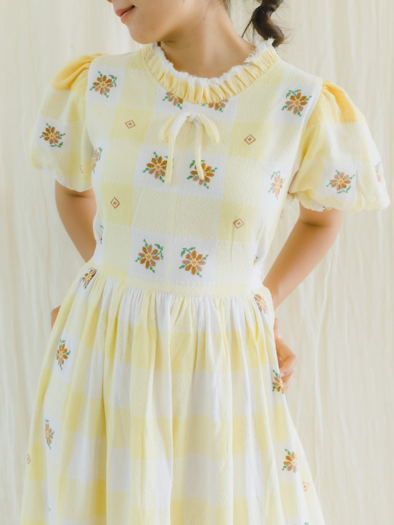 SUGARCREAM_REDESIGN_UPCYCLED_YELLOW_CHECKED_EMBROIDERED_MIDI_DRESS_3