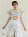 Upcycled embroidered vintage dress with collar neck