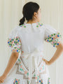 Upcycled cross stitch embroidered vintage tiered dress
