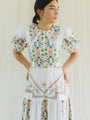 Upcycled cross stitch embroidered vintage tiered dress