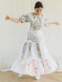 Upcycled cross stitch embroidered vintage tiered dress