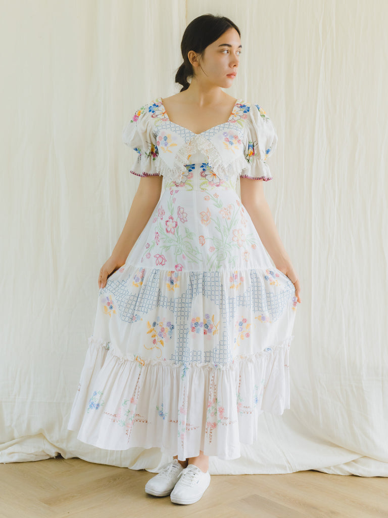 Re-Dress Upcycled Sweetheart Embroidery Midi Dress