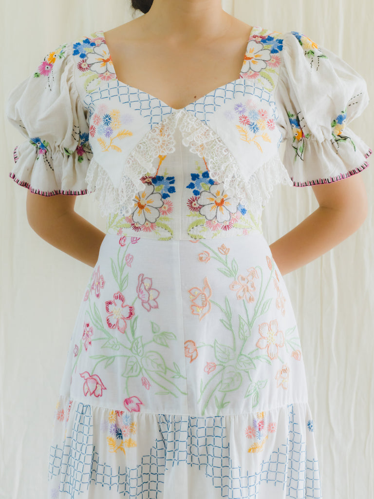 Re-Dress Upcycled Sweetheart Embroidery Midi Dress