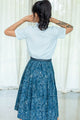 Vintage Geometric Cotton Blue Midi Skirt