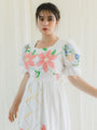Vintage upcycled embroidered dress with sweetheart neck