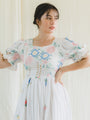 Upcycled embroidered vintage linen dress with round neck