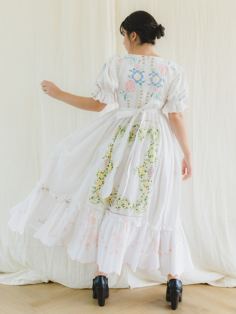 Sugar Cream Re-Dress Upcycled Linen Patchwork Embroidery Maxi Dress Sugar Cream Re-Dress Upcycled Linen Patchwork Embroidery Maxi Dress