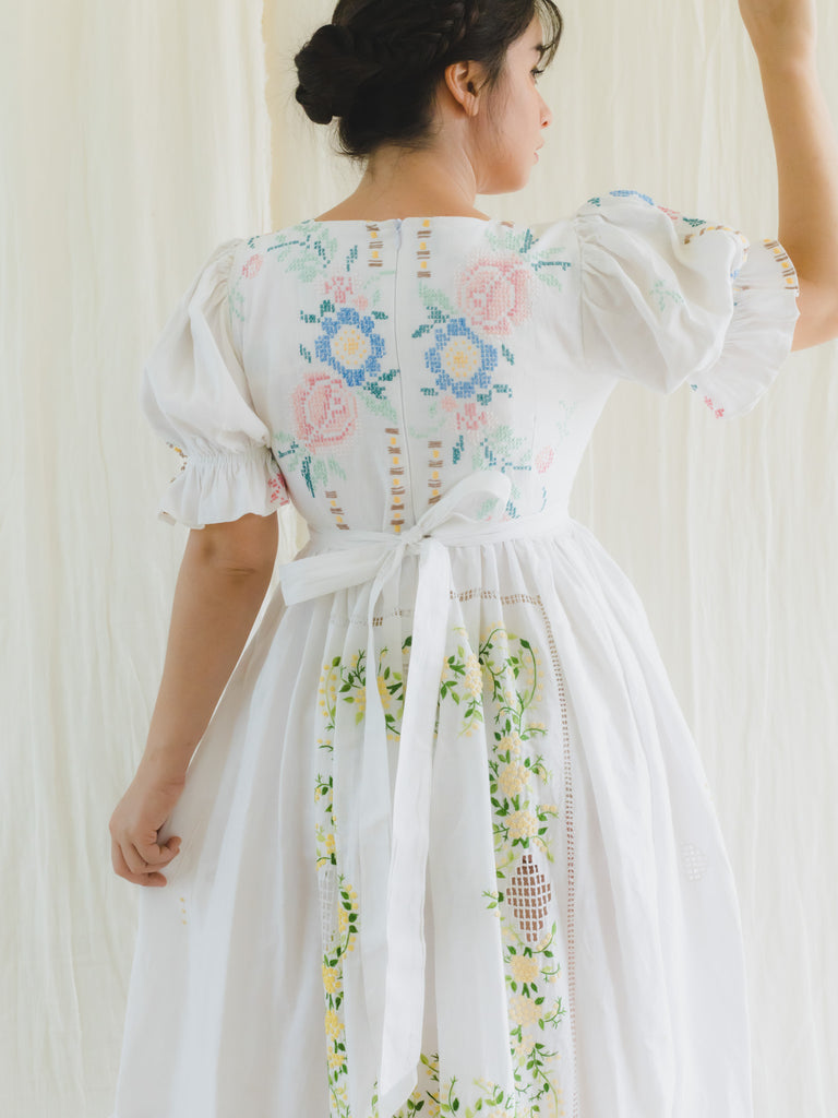 Sugar Cream Re-Dress Upcycled Linen Patchwork Embroidery Maxi Dress Sugar Cream Re-Dress Upcycled Linen Patchwork Embroidery Maxi Dress