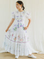 Vintage Upcycled White Maxi Purple Daisy Embroidery Dress
