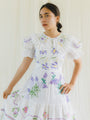 Vintage Upcycled White Maxi Purple Daisy Embroidery Dress