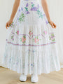 Vintage Upcycled White Maxi Dress with Purple Daisy Embroidery