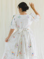 Upcycled embroidered vintage linen dress with round neck