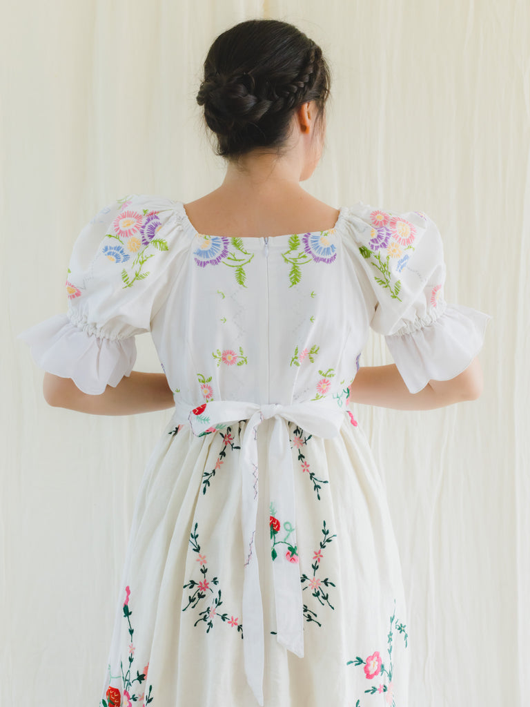 Re-Dress Upcycled Strawberry Embroidery Maxi Dress
