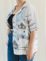 Upcycled artistic shirt with various abstract prints