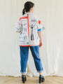 Upcycled artistic shirt with various abstract prints