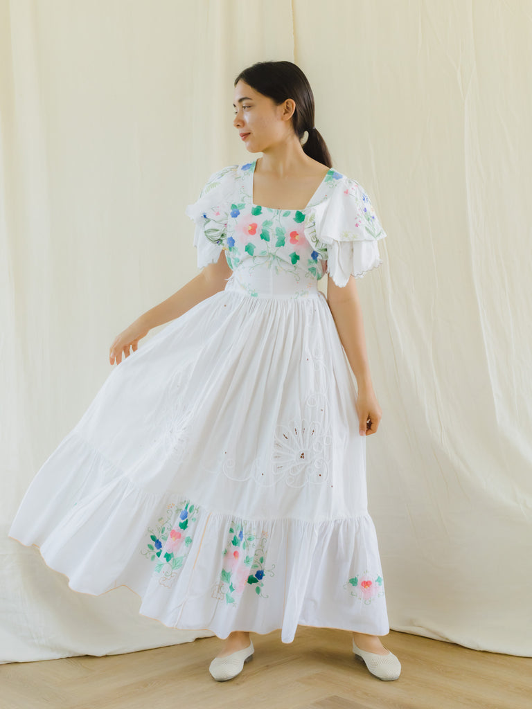 Sugar Cream Re-Dress Upcycled Vintage Rose Embroidered Maxi Dress Sugar Cream Re-Dress Upcycled Vintage Rose Embroidered Maxi Dress