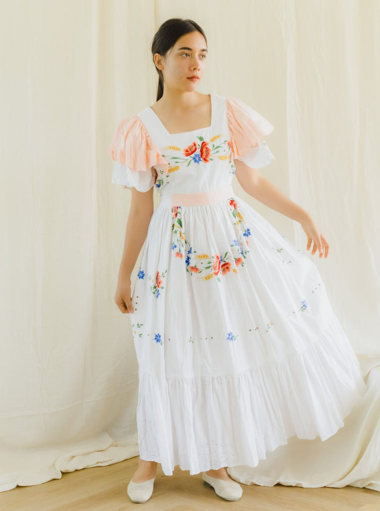 Upcycled Vintage Daisy Embroidered Maxi Dress