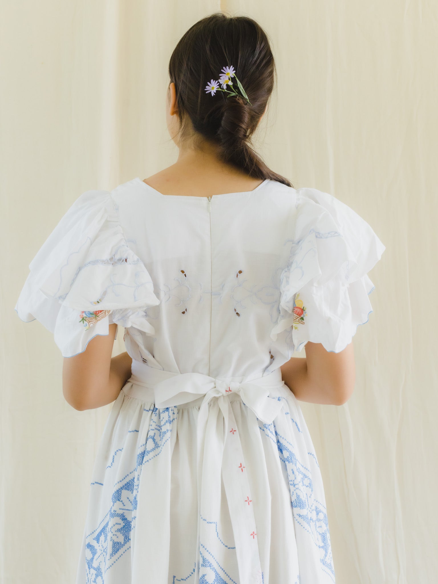 Sugar Cream Re-Dress Upcycled Floral Tiered White Maxi Dress