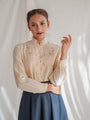 Pale peach embroidered silk vintage blouse