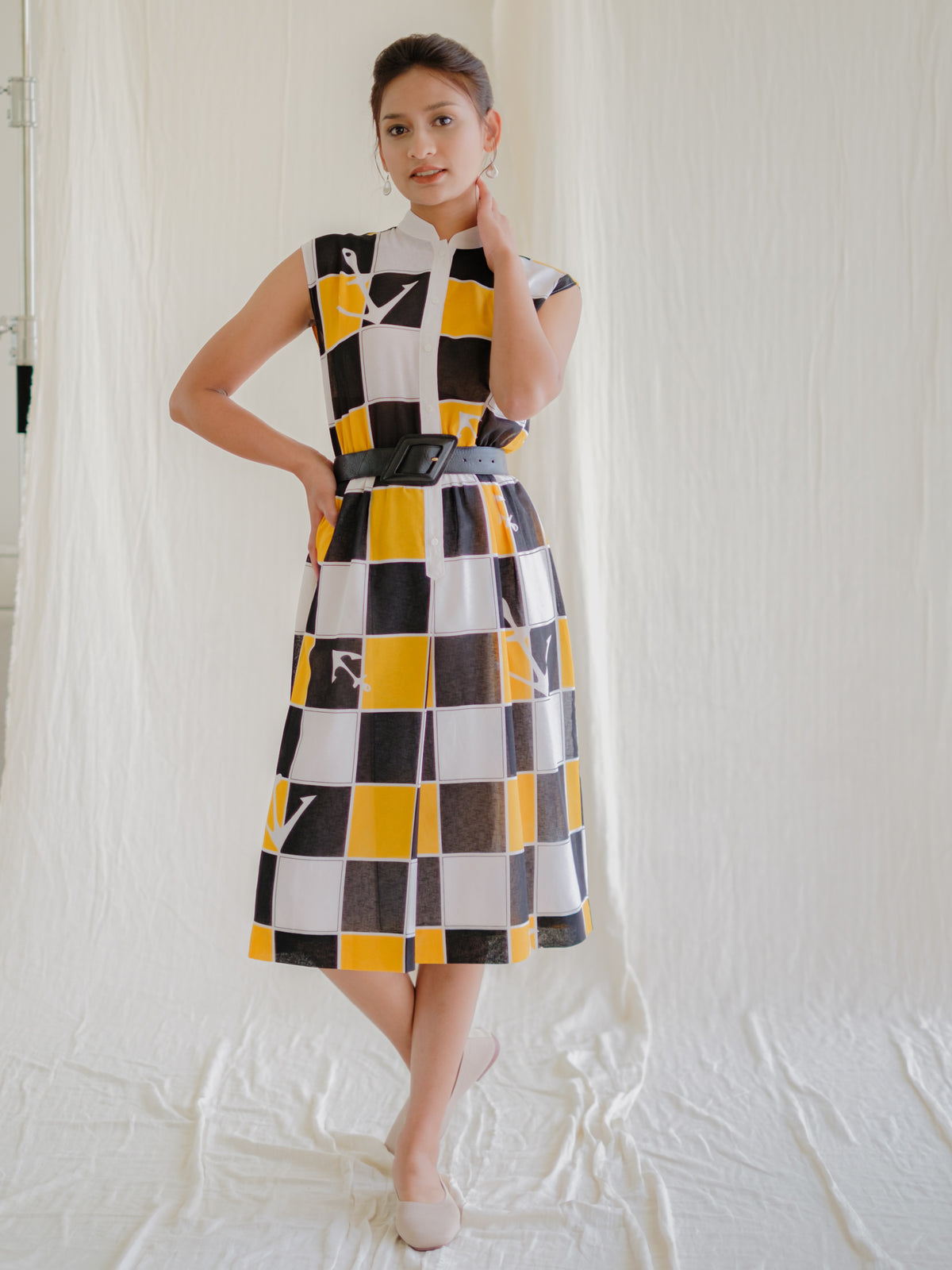 Sweet Magnolia Check Print Midi Dress