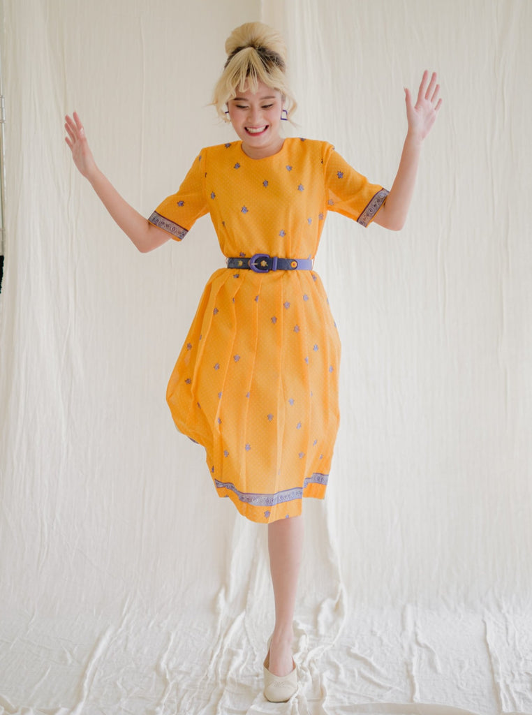 Short Sleeve Yellow Vintage Dress