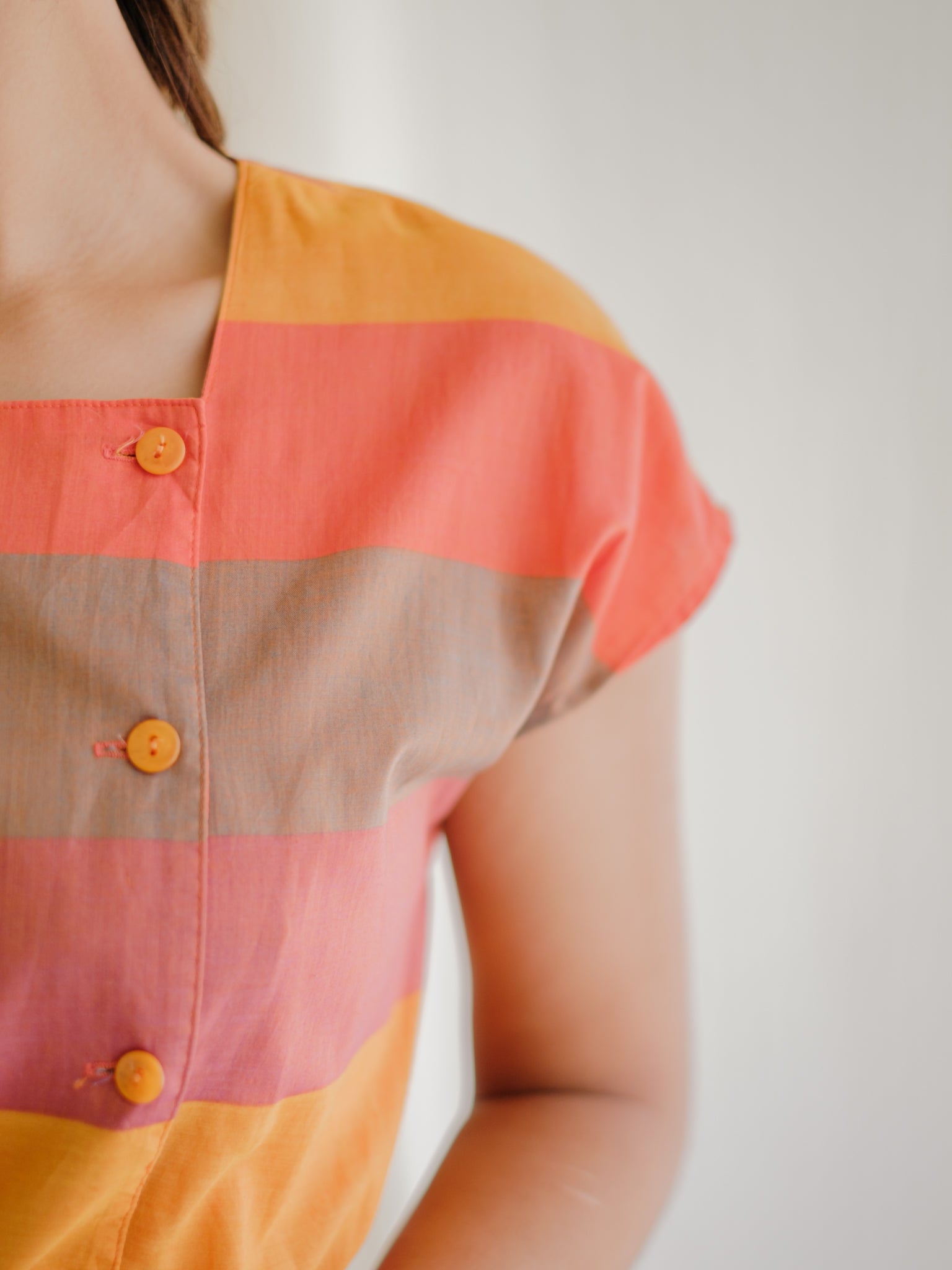Square neck rainbow cotton vintage dress