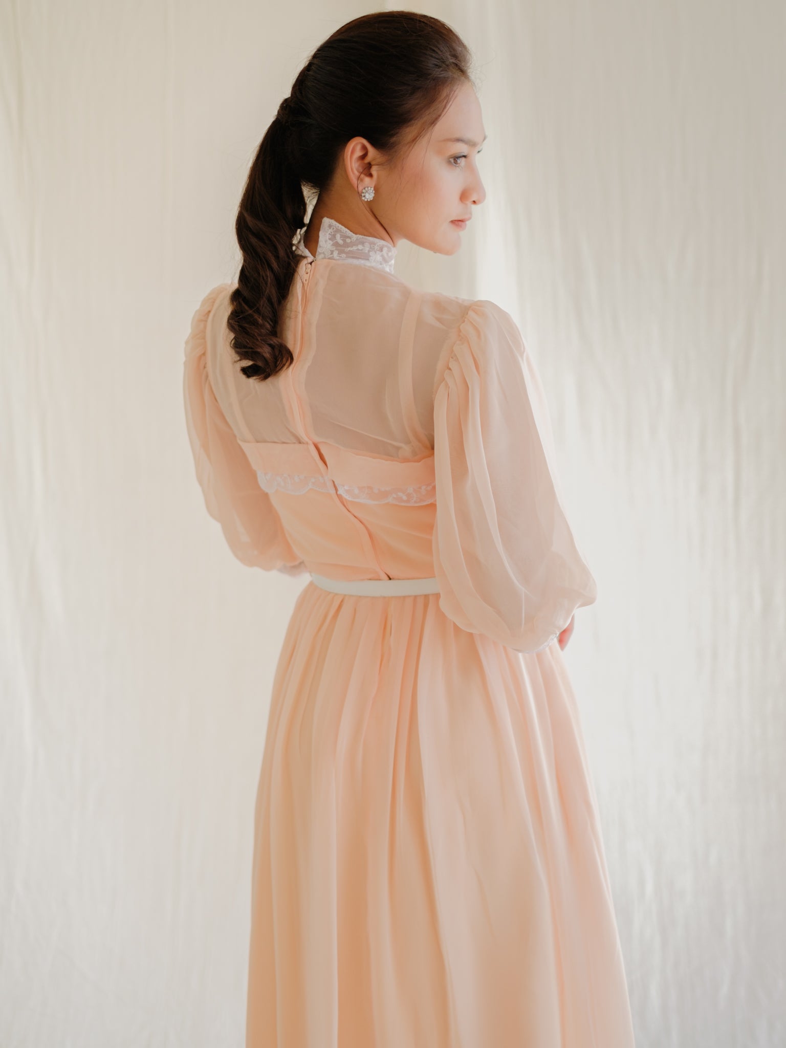 Embroidered vintage coral pink cotton dress