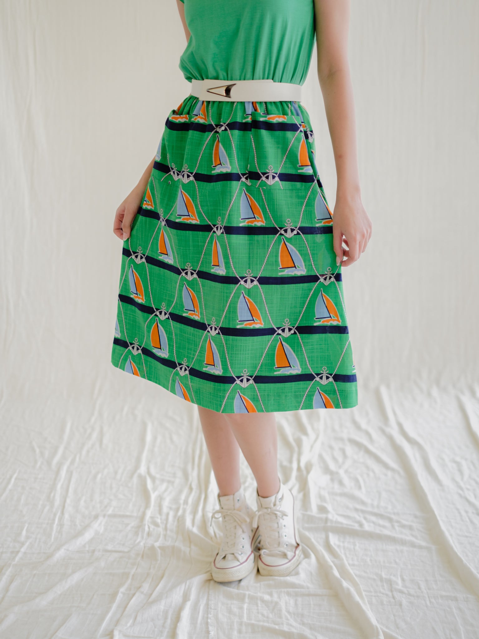 Green sailboat print vintage dress