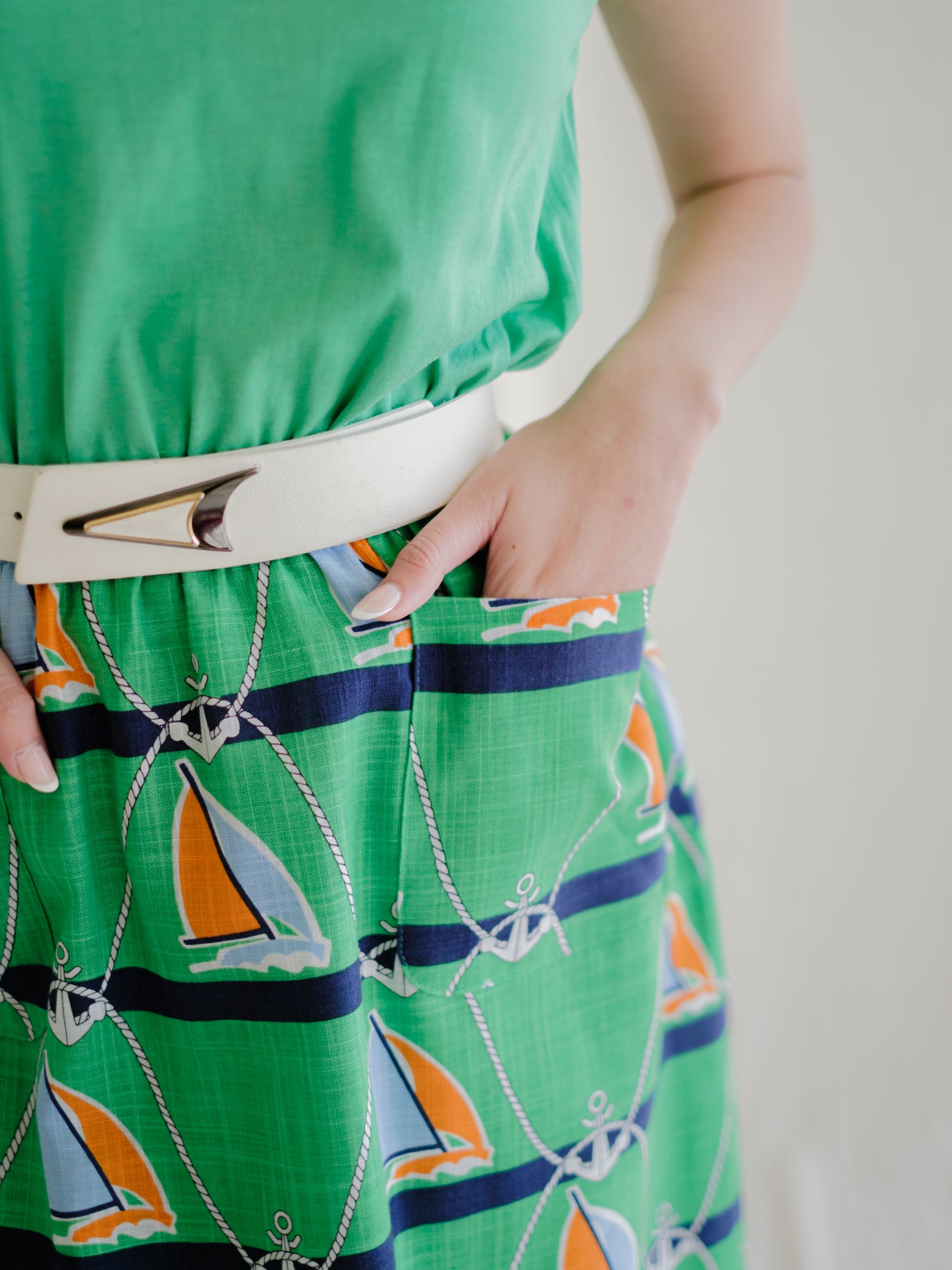 Green sailboat print vintage dress
