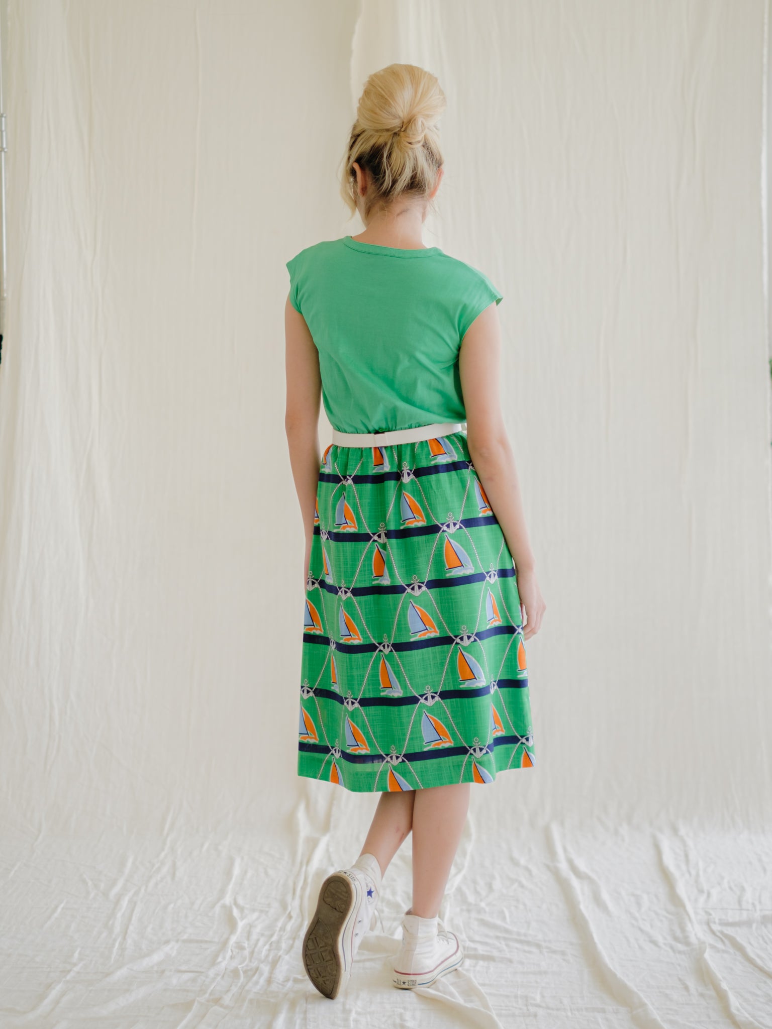 Green sailboat print vintage dress