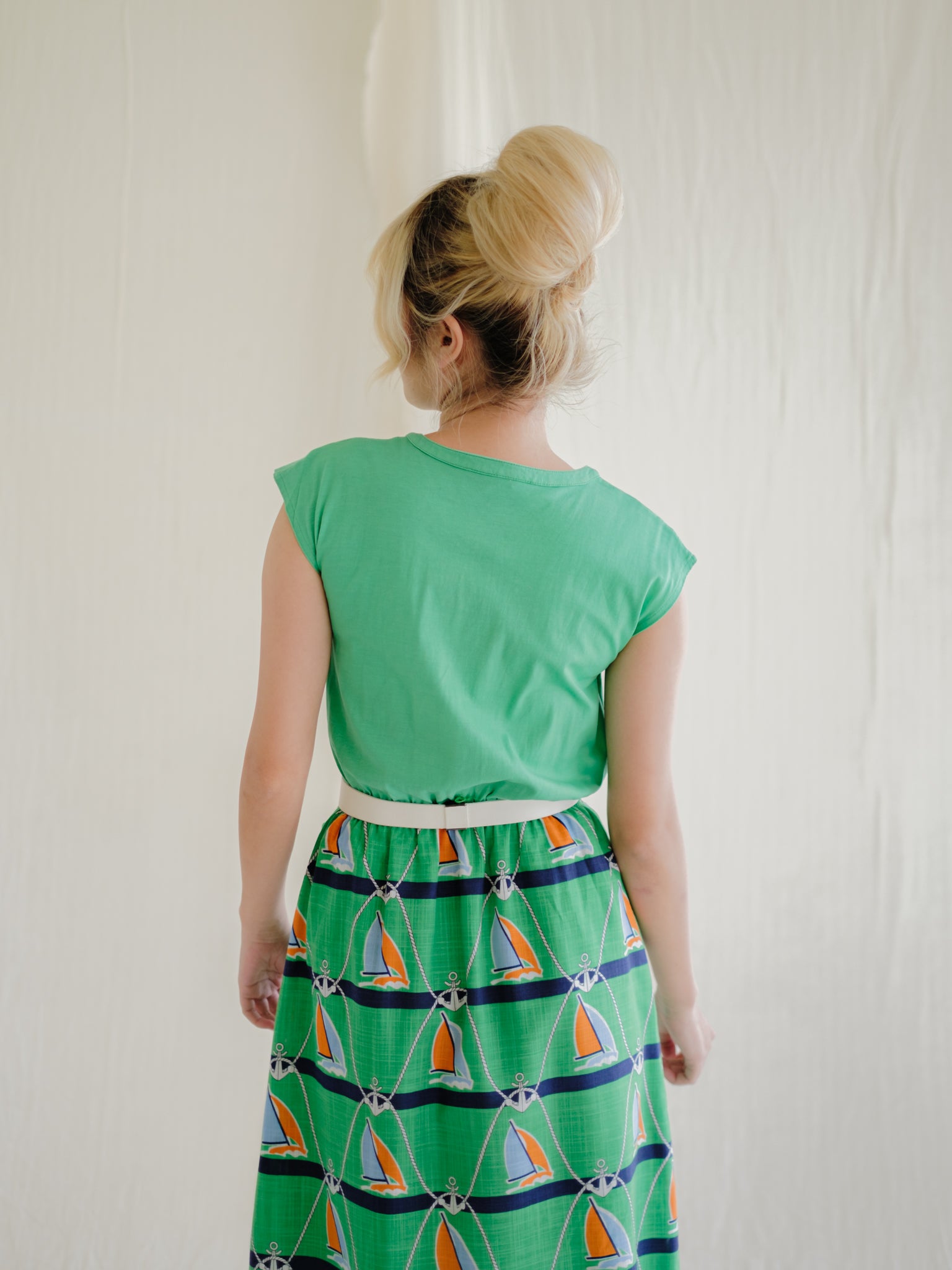 Green sailboat print vintage dress
