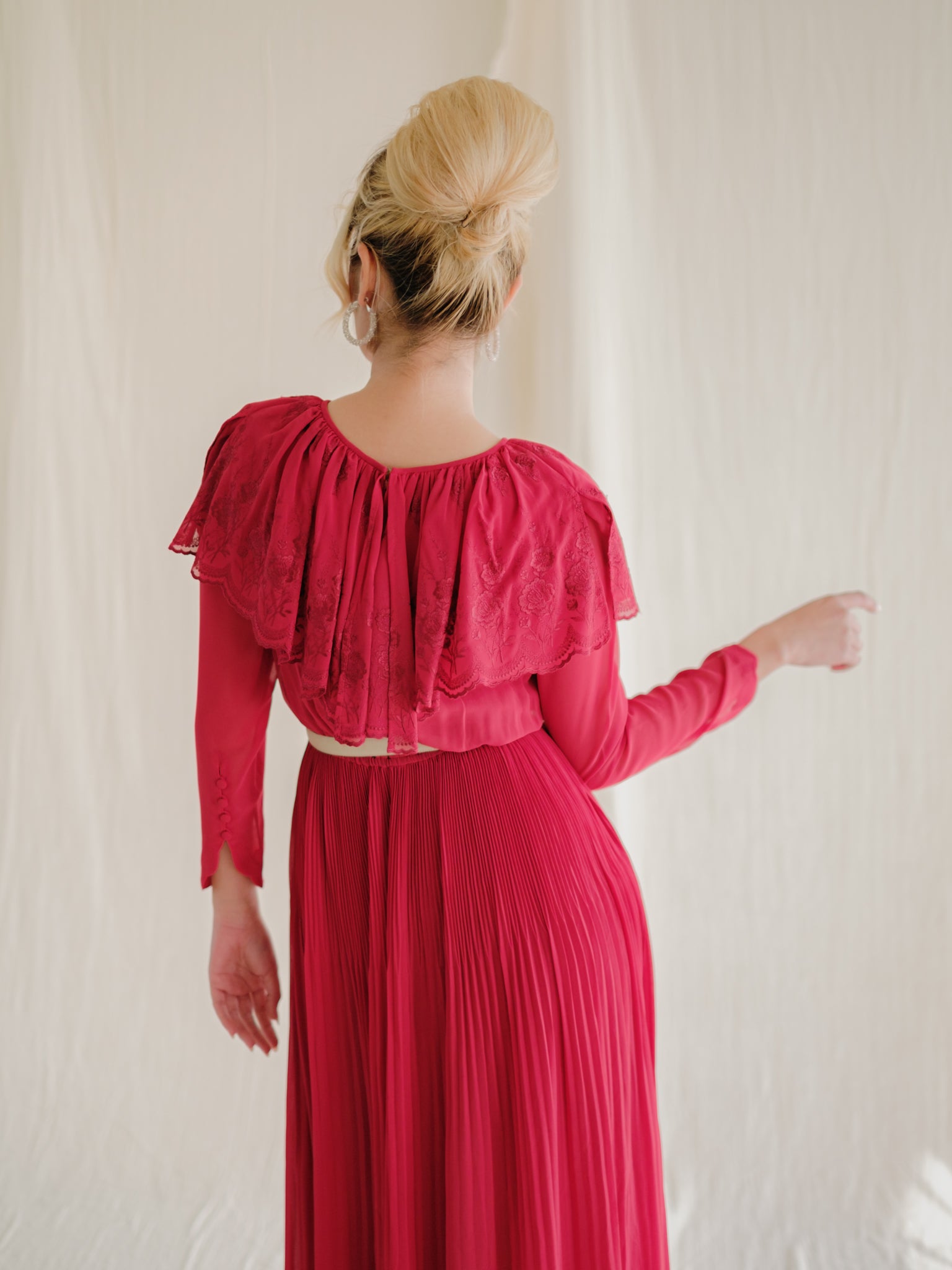 Red long sleeve vintage evening gown