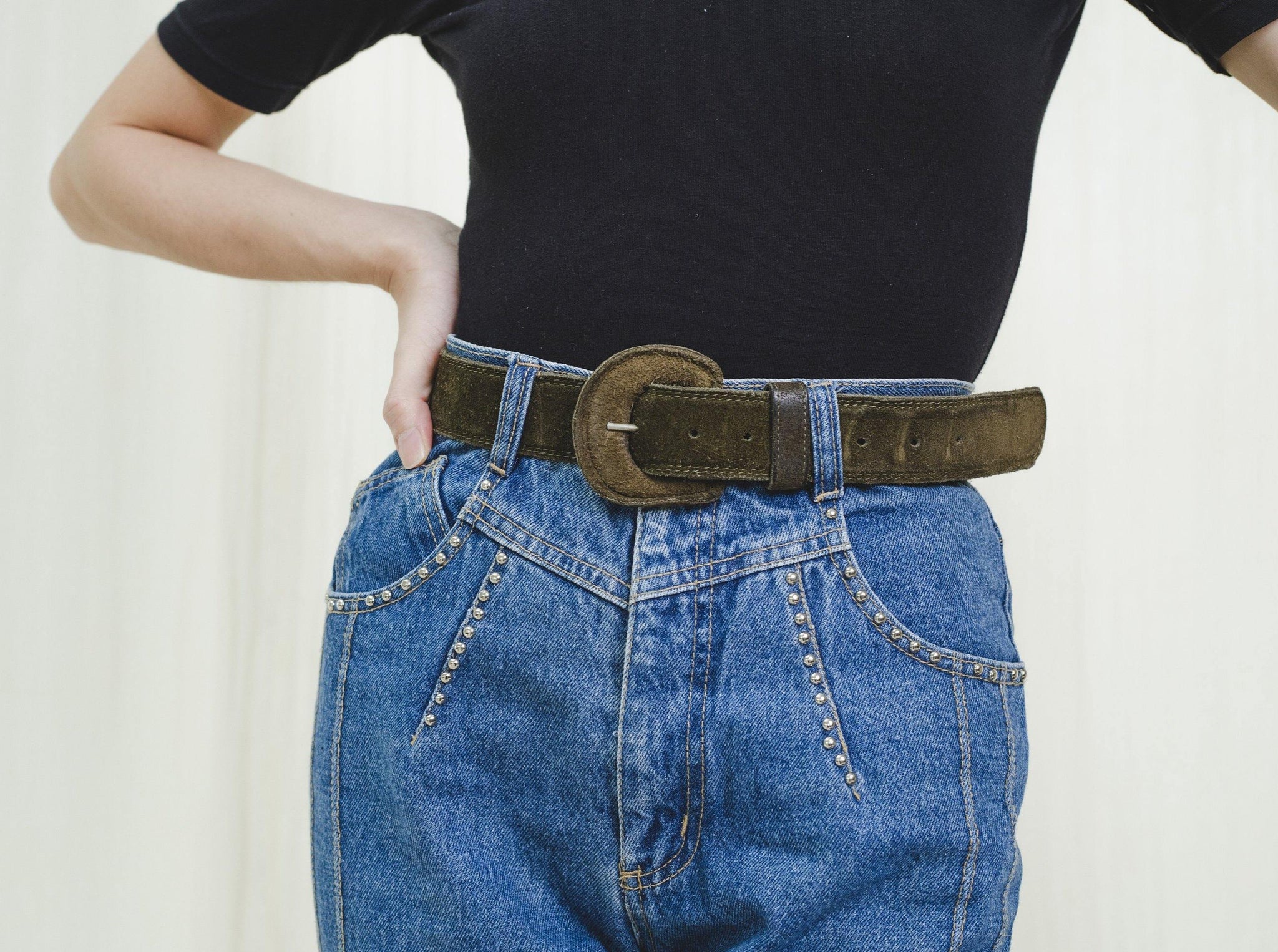 Vintage denim blue jean with patch on back pocket - Sugar & Cream Vintage