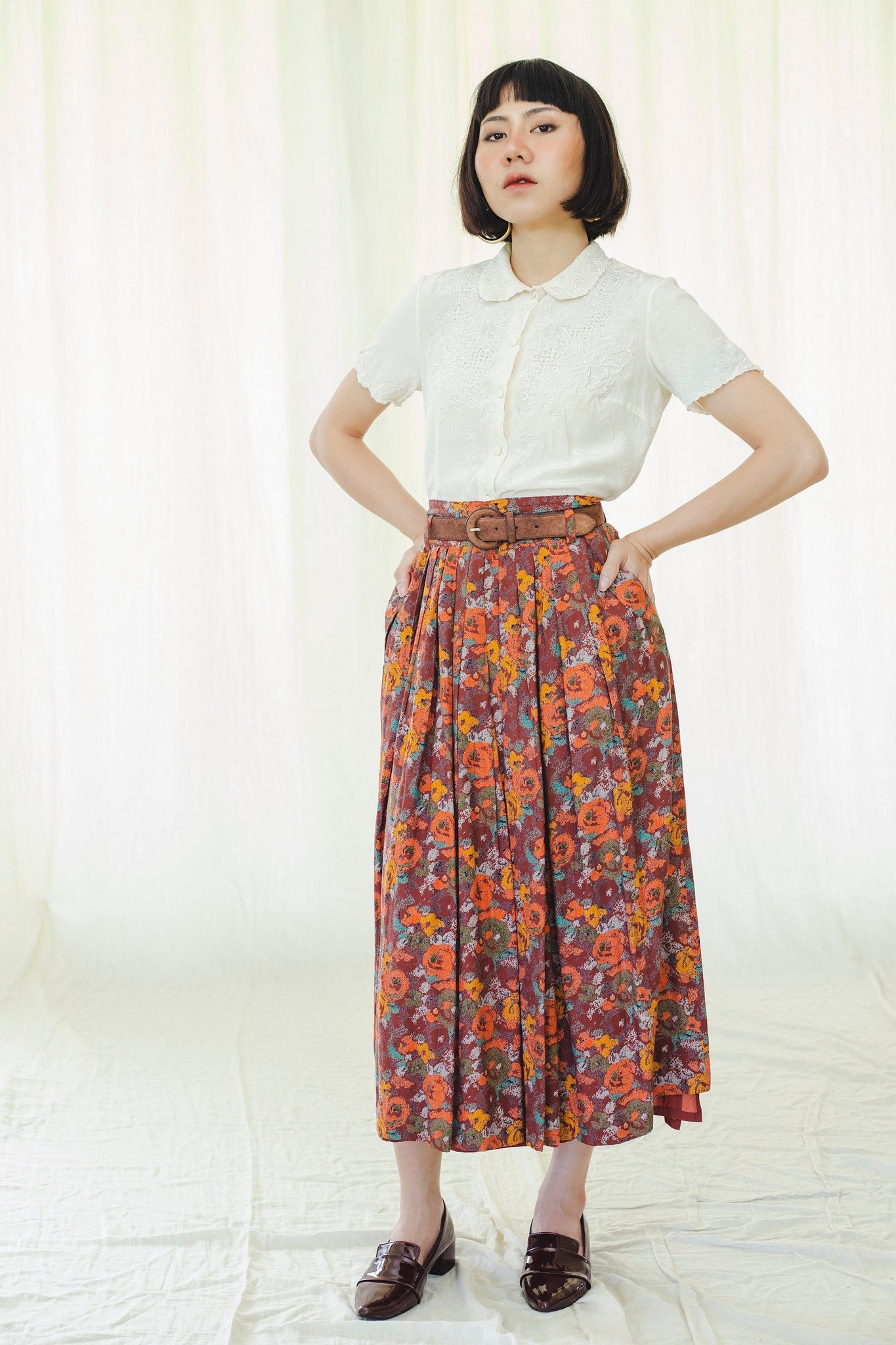 Skirt | Pleated long midi | Vintage 1980s - Sugar & Cream Vintage