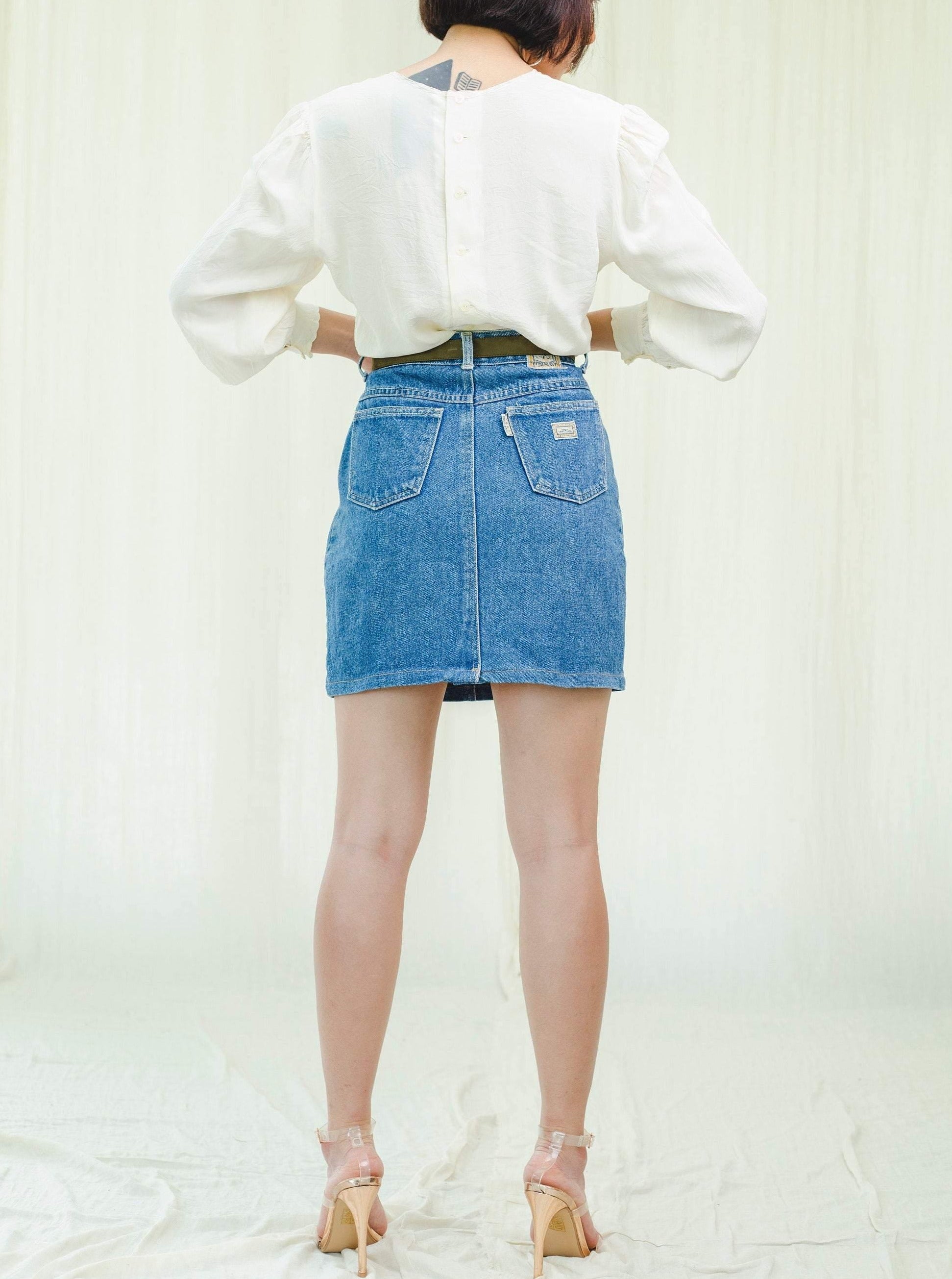 Sugar Cream Vintage 1980s Denim Mini Skirt