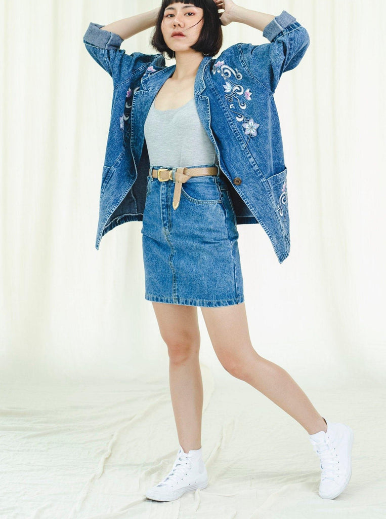 Sugar Cream Vintage Denim 80s Pencil Mini Skirt