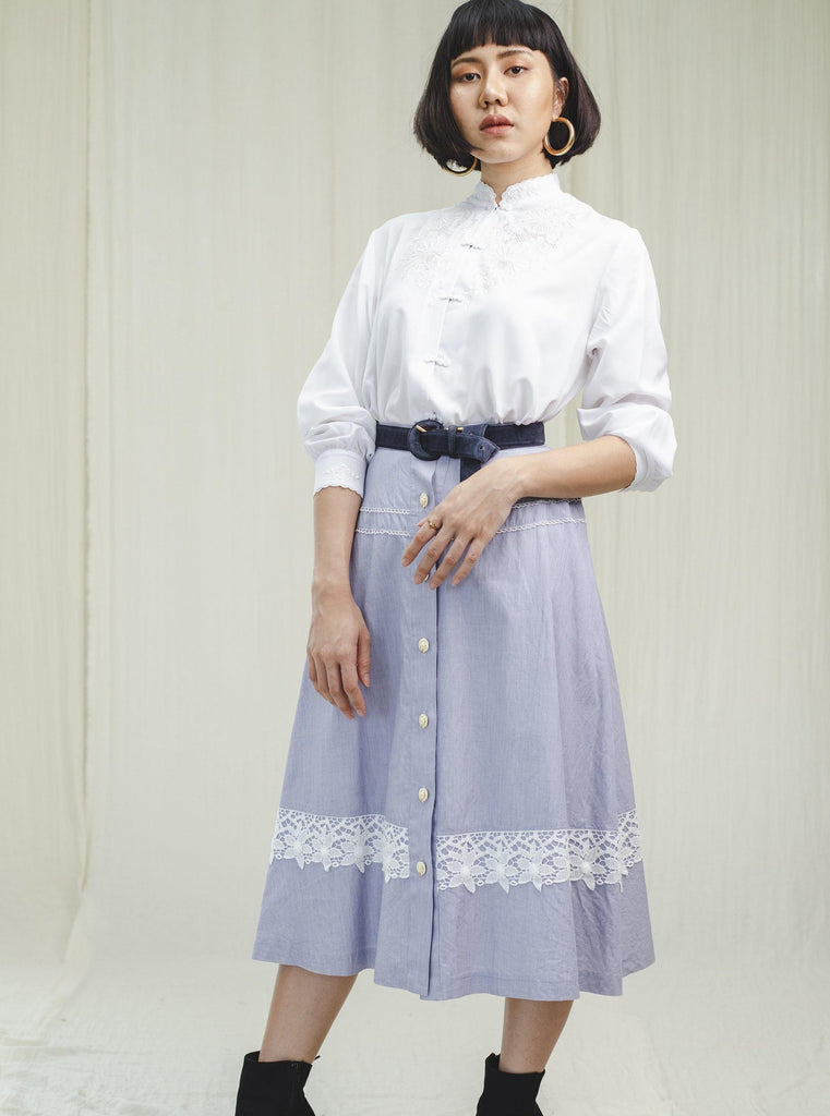 Skirt l Cotton light blue vintage skirt - Sugar & Cream Vintage