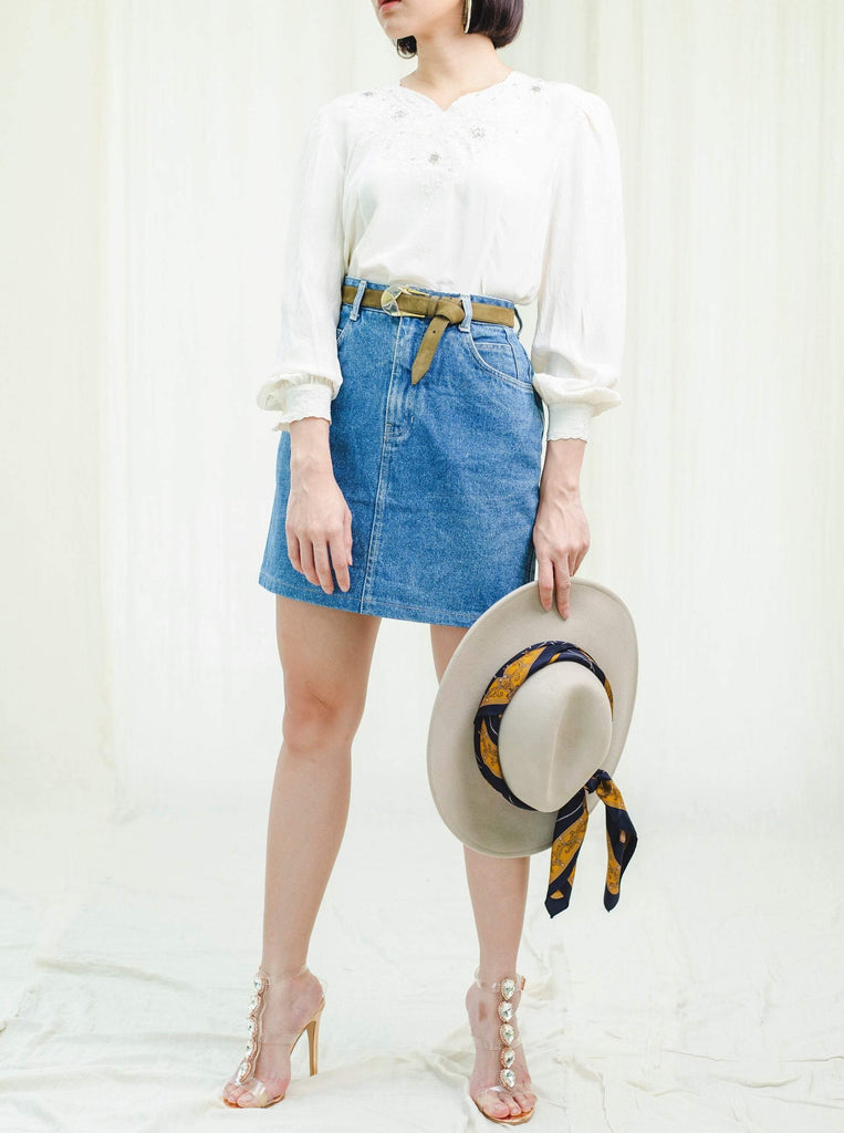 Sugar Cream Vintage 1980s Denim Mini Skirt - Main Image