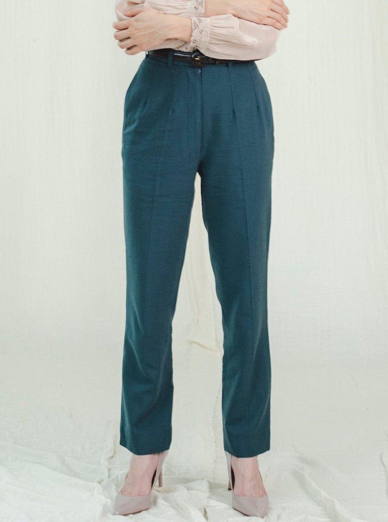 SUGARCREAM_VINTAGE_HIGH_WAISTED_DARK_GREEN_TAPERED_TROUSERS_1
