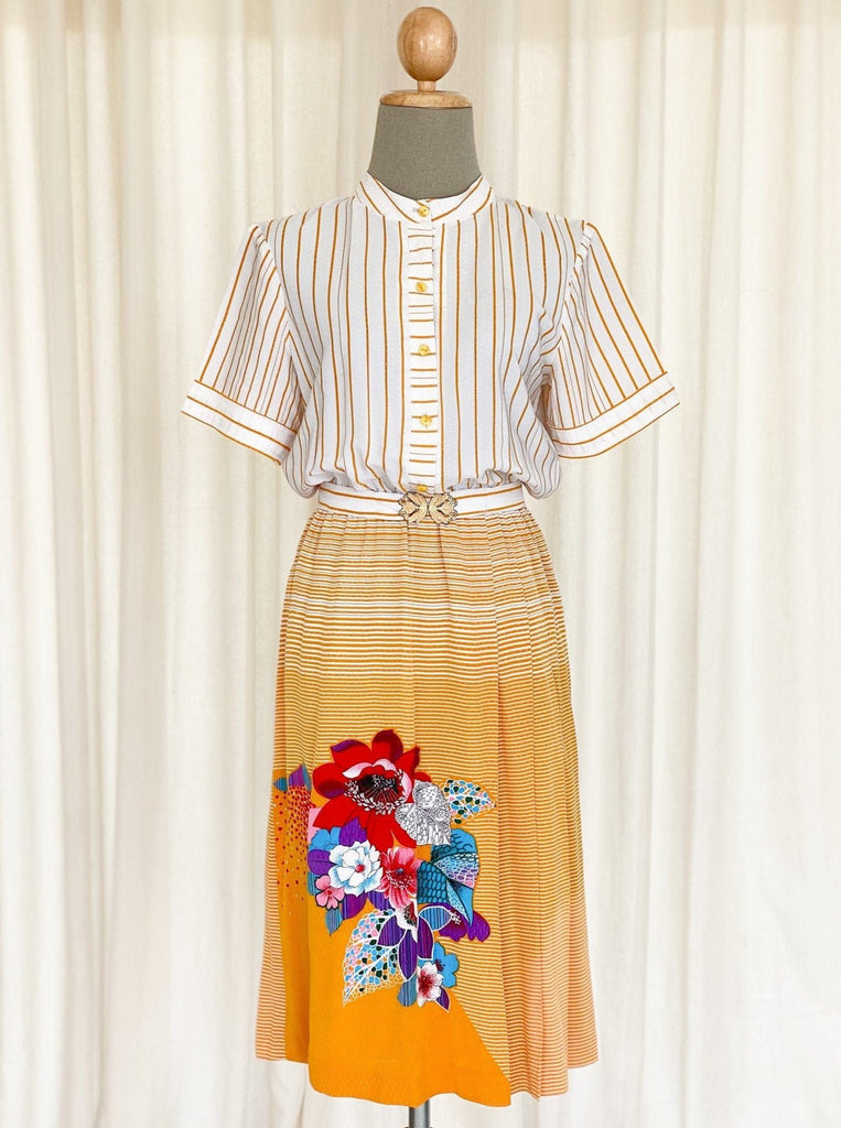 Vintage Chiffon Colorful Digital Floral Print Midi Dress