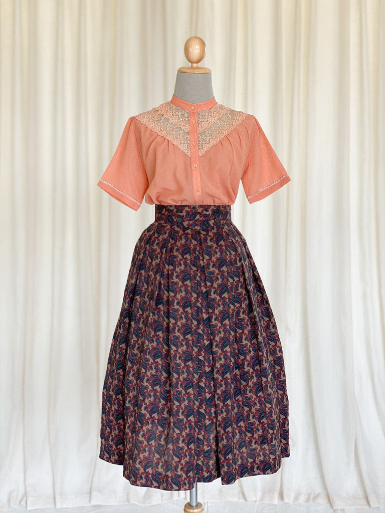 Vintage 80s Brown Paisley vintage cotton skirt
