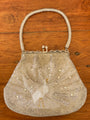 White peacock pattern in silver beaded vintage bag